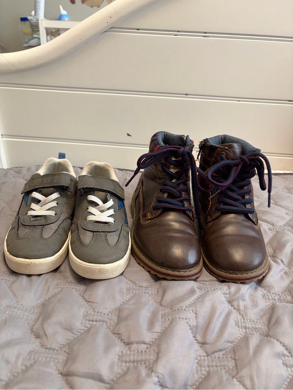 Kids Gray OshKosh B’gosh Casual Sneakers and Brown Leather Boots - Twin Pack